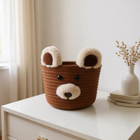 Panier de rangement multifonctionnel en corde de coton tressé à la main en forme de petit ours mignon pour bureau d'étudiant, idéal pour cosmétiques et articles divers