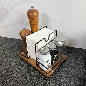 Portatovaglioli Multifunzionale in Legno di Acacia per Tavolo da Cucina con Design Girevole, Contiene <span class=keywords><strong>Sale</strong></span> <span class=keywords><strong>e</strong></span> <span class=keywords><strong>Pepe</strong></span> - Product Image 3