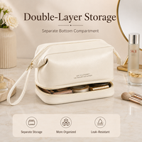Femmes mignon concepteur grand spacieux Double couche Portable fermeture éclair pour trousse de toilette Logo personnalisé blanc en cuir PU voyage trousse de maquillage