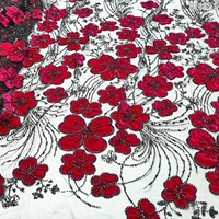 Tissu en dentelle de tulle polyester velours 3D floral perlé à sequins pour robe de mariée Bolivie Amérique du Sud