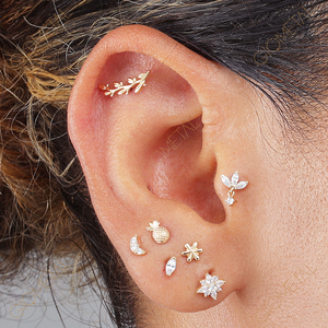 Bijoux de corps filetés Giometal China Marquise et RD Flower, en <span class=keywords><strong>or</strong></span> massif 14 carats, pour piercing hélix, pour mariage - Product Image 2