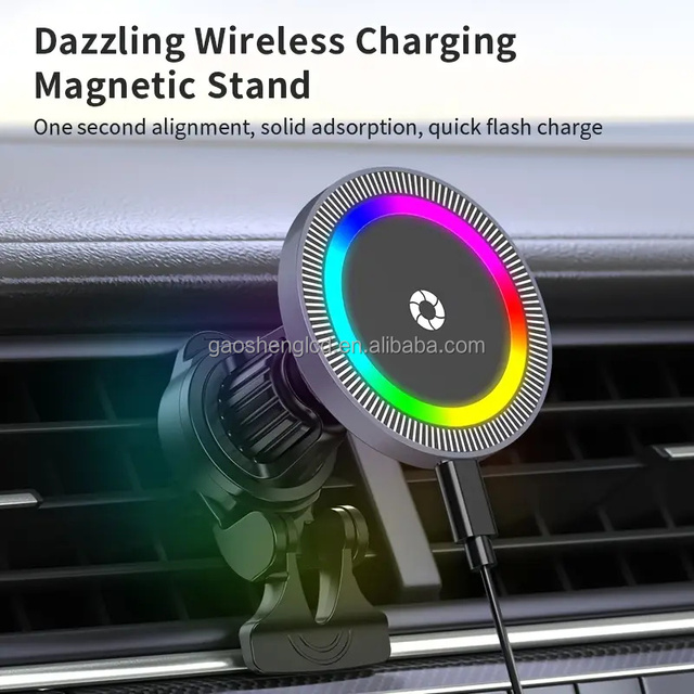 New Car Magnet Cell Phone Holder Stand Mobile Holder Car Mount 15W Magnetic Air Vent Wireless Car Charger with Metal Hook 2in 1