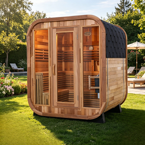 6-Person <b>Outdoor</b> Sauna with Tempered Glass Door, Square Red Cedar 9KW Heater Tongue and Groove - Product Image 1