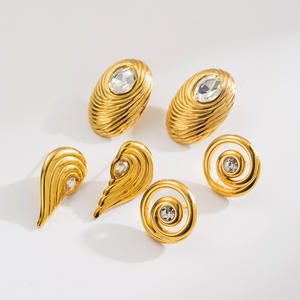 New Jewelry Style Retro Explosive Earrings Stainless Steel Plated 14K <strong>Gold</strong> Oval <strong>Bird</strong> <strong>Nest</strong> Fingerprint Oval Design Stud Earrings - Product Image 3