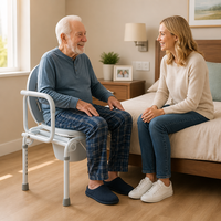 Chaise de toilette réglable avec dossier ventilé à fentes, accoudoirs rembourrés et assise large de 49 cm