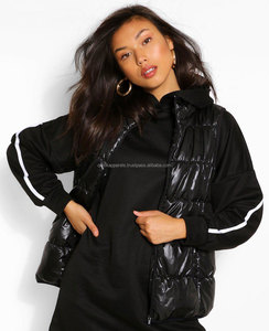 Veste matelassée noire en satin pour femme, épaisse et chaude, coupe-vent et respirante, avec fermeture éclair - Product Image 1