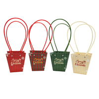 INUNION Joyeux Noël Imprimé Trapèze Étanche Bouquet De Fleurs Boîtes D'emballage Fête De Vacances Carton De Noël Fleuriste Cadeau Sac