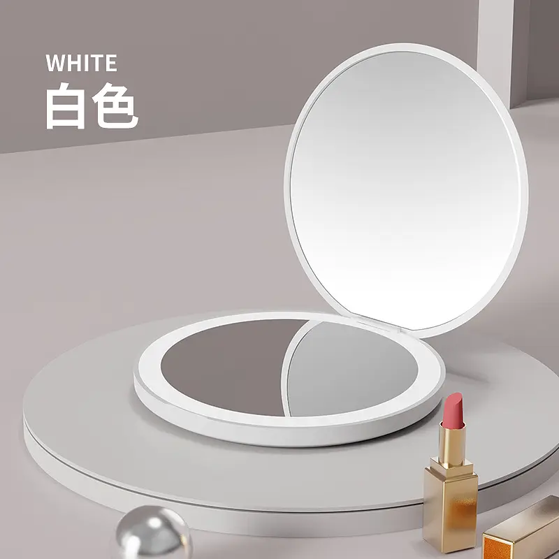 Cermin makeup kosmetik bulat portabel kustom grosir dengan lampu LED
