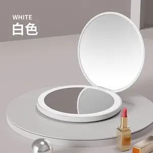 Vente en gros miroirs de maquillage ronds portables personnalisés avec lumière LED