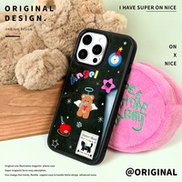 Coque de téléphone magnétique pour iPhone 17/17 Pro/17 Pro Max/16/16 Pro/16 Pro Max avec motif ange doré et bordure noire floquée