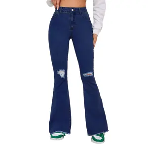 WJ200 ODM OEM jeans skinny denim donna vita alta jeans svasati pantalone jeans personalizzati mujer
