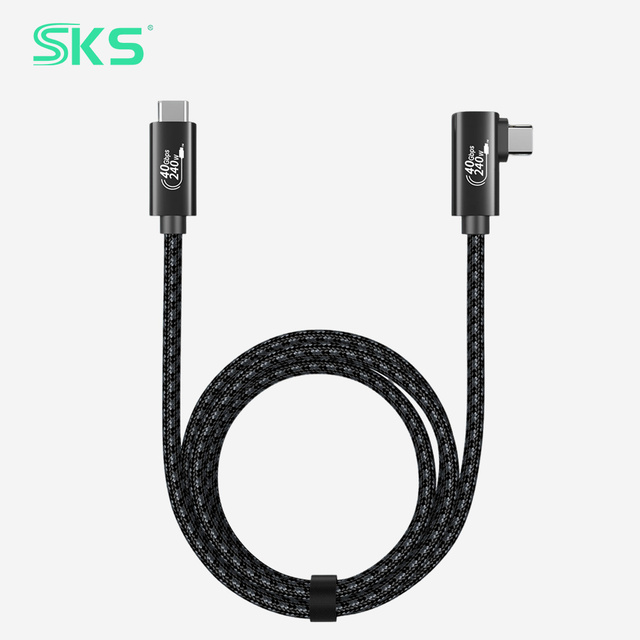 240W 40Gbps USB4 Type C Cable Right Angle Straight Nylon Braided Cord Aluminum Shell PD Fast Charging Cable for Laptop Phone