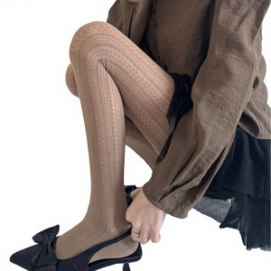 Collants Rétro à Rayures Verticales <span class=keywords><strong>Jacquard</strong></span> en Dentelle Gris Clair Amincissants en Coton Moyen Séchage Rapide Style Français Polyvalents pour Femme - Product Image 1