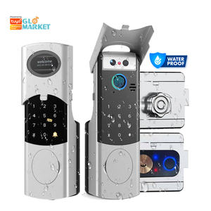 Glomarket Tuya WiFi Serrure de porte intelligente avec antivol étanche Double empreinte digitale Déverrouillage facial et <span class=keywords><strong>interphone</strong></span> vidéo pour porte en bois - Product Image 1