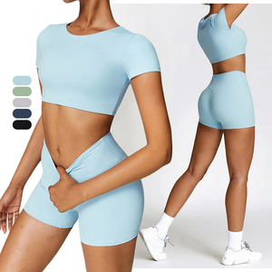 Ensemble de yoga pour femmes 5 pièces : Leggings longs, haut à manches longues, respirant, en Spandex et Nylon, tenue de sport taille haute pour l'entraînement - Product Image 6