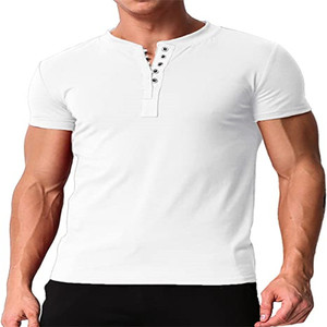 Bouton de 100% coton hommes <span class=keywords><strong>t</strong></span> chemise à manches courtes de mode <span class=keywords><strong>v</strong></span> cou <span class=keywords><strong>t</strong></span> <span class=keywords><strong>shirt</strong></span> hommes - Product Image 1