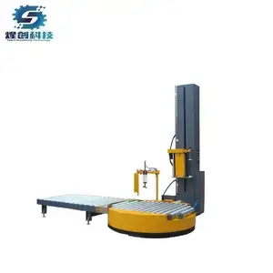 Tự động trực tuyến Pallet Turntable thu nhỏ bộ phim kéo dài gói đóng gói wrapper máy với hệ thống băng tải