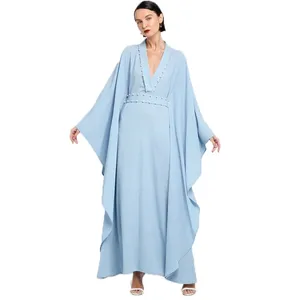 Latest Maxi Burqa Designs with Batwing Sleeves and Decoration Long Islamic Jubah Kaftan Top for Evening and Casual Wear