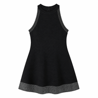 Robe en tricot noire pour femme avec ourlet contrastant, style licou sans manches, mini, commande personnalisée, vente en gros OEM
