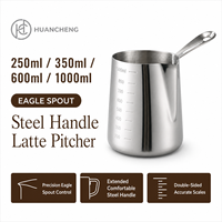 HC Wholesale Tasse à Latte Art en Acier Inoxydable 304, 250-1000ml, Tasse à Café Épaissie 201/304 avec Mesures, OEM 5 pièces pour Cafés et Vente au Détail