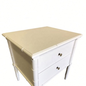 NH1286 Italian Cabinet Antique Living Room Furniture Wooden <strong>Bedside</strong> Carved <strong>Bamboo</strong> White <strong>Table</strong> With 2 Drawers Nightstand Cabinet - Product Image 5