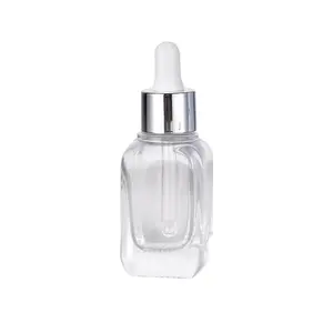 Botella cuadrada transparente para aceites esenciales, frasco vacío de vidrio líquido, cuentagotas, 30ml, 50ml