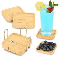 Sous-verres modernes personnalisés en bambou, plateaux à collation en bois, ensemble de sous-verres avec support pour accessoires de bar à café