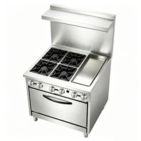 Cuisinière à gaz commerciale de style américain en acier inoxydable à 4 brûleurs avec plaque de cuisson et four