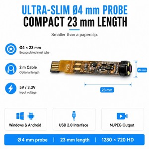 Module de caméra endoscopique USB 2.0, vue à 90 degrés, 4 lumières LED, capteur CMOS à mise au point de 20 à 60 mm, résistant à l'humidité élevée pour l'<span class=keywords><strong>inspection</strong></span> - Product Image 3