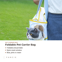Sac de transport pliable pour chat en nylon rose, bleu et blanc, style coréen, avec fenêtre en maille et bandoulière, grande capacité (8 kg) pour les promenades quotidiennes