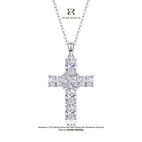 Collier Pendentif Fait Main en Argent Sterling 925 Plaqué Or Blanc avec Moissanite VVS, Croix Ovale Princesse, pour Femme