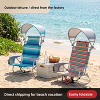 Chaise pliante d'extérieur en fer, chaise de camping portable avec dossier, chaise de plage anti-UV, chaise longue d'extérieur avec auvent, mobilier d'extérieur