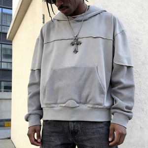 Sweat à capuche surdimensionné pour homme, personnalisé, épais, à épaules tombantes, coupe carrée, avec empiècements design, en tissu gaufré, 100% coton - Product Image 1