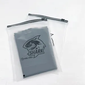 Custom Printing Logo Clear Frosted Plastic Black Slider Zipper Bag For Garment Packaging