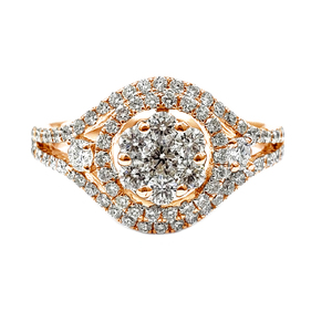 Nouveauté Design maigre à la mode de haute qualité 18 carats or rose bijoux en diamant véritable bague ronde en grappe pour femme cadeau - Product Image 1