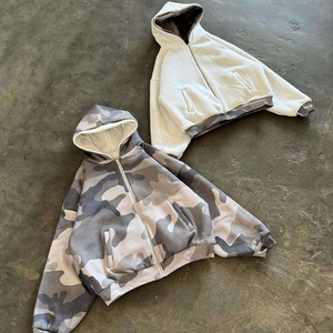 <span class=keywords><strong>Felpa</strong></span> Oversize Reversibile <span class=keywords><strong>con</strong></span> Stampa <span class=keywords><strong>Mimetica</strong></span> a Doppio Strato e Doppio <span class=keywords><strong>Cappuccio</strong></span>, Stile Streetwear, per Uomo - Product Image 1