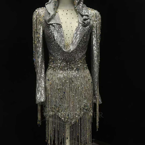 Nt13 Sequin Hooded Evening <b>Dress</b> <b>Silver</b> Fringe Long Sleeve Short Party <b>Dress</b> Jancember - Product Image 4