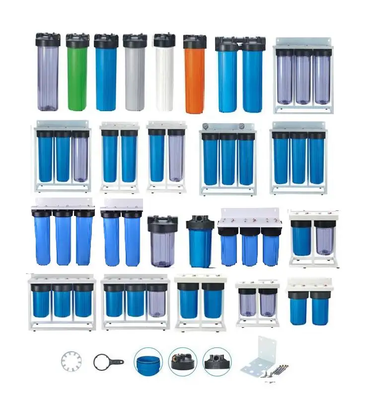 Vor filtration 20 Zoll Drei verbundene Filter gehäuse 20 Zoll Blau Schlank Blau Kunststoff Wasserfilter gehäuse Flasche