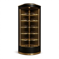 Matt-Schwarzer Goldener Eck-Brillenpräsentationsschrank Gebogenes Glas LED-Regal Optische Einzelhandels-Vitrine