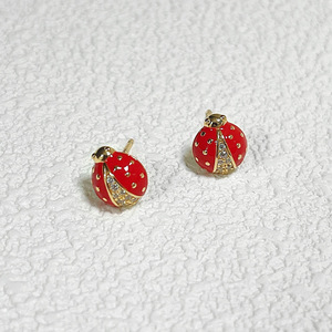<span class=keywords><strong>Orecchini</strong></span> a forma di animale in argento 925 di fascia alta con Design originale coccinella con olio gocciolante a forma di diamante intarsiato a sette stelle - Product Image 4