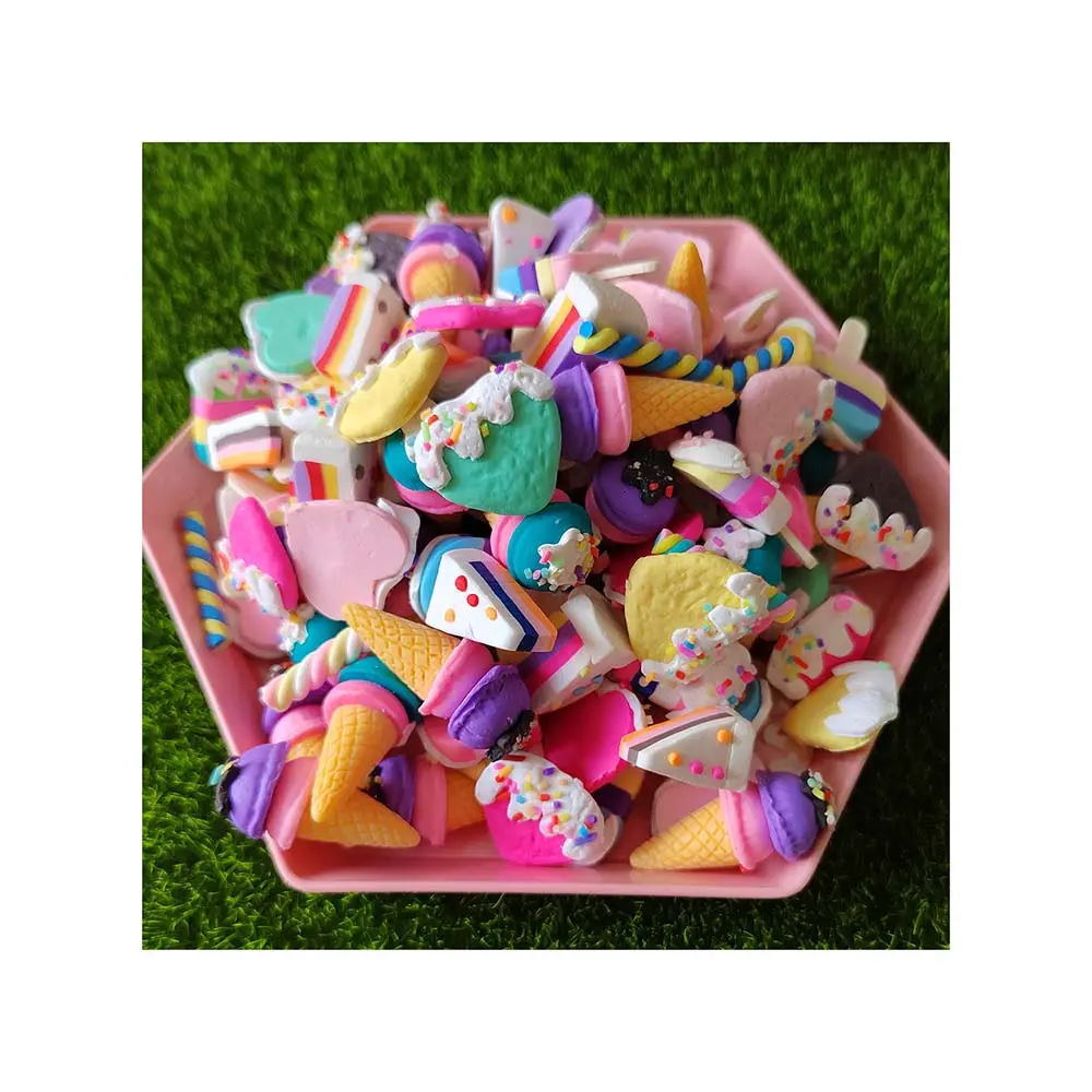 Figuras de doces artificiais para ano novo, decoração de 100 pçs, polímero, argila, picolé, bolo, doces, decoração, festa de natal, presente para crianças, europa