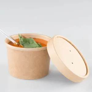 Recipiente para sopa de papel Kraft, recipiente para sopa de fideos, suministros Kraft, cuenco de papel para alimentos con tapa de papel