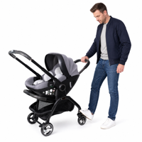 Poussette bébé portable en métal avec poignée réversible et siège auto pour nourrisson, capacité de charge de 15 kg, idéale pour les tout-petits à l'aéroport et en extérieur
