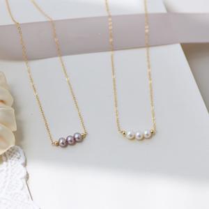 Collier populaire sur Instagram plaqué or 14 carats avec perles d'eau douce naturelles, tempérament simple, sourire rose, chaîne de clavicule violette - Product Image 3