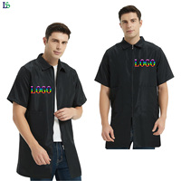 Veste de barbier personnalisable avec logo, manches courtes, lavable en machine, chemise de travail noire pour hommes, vestes de coiffeur
