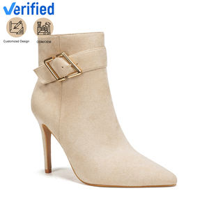 <span class=keywords><strong>Bottes</strong></span> à talon aiguille à bout pointu <span class=keywords><strong>en</strong></span> faux <span class=keywords><strong>daim</strong></span> <span class=keywords><strong>beige</strong></span> pour <span class=keywords><strong>femme</strong></span> chic avec sangle à boucle - Product Image 1