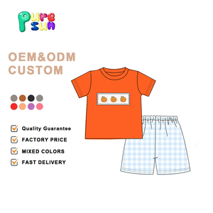 Tenues d'automne pour fillettes, ensembles de vêtements pour enfants, vêtements personnalisés à thème citrouille d'Halloween avec smocks - Product Image 4