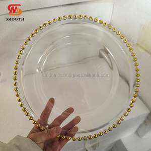 Platos de Cristal Transparentes con Borde Dorado para Bodas, Platos Base con Diseño Floral, Venta al Por Mayor - Product Image 4
