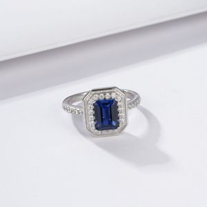 925 <b>silver</b> <b>emerald</b> cut sapphire <b>ring</b>, diamond lined women's <b>ring</b> - Product Image 5