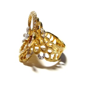 HongKong Classic 18k Solid Yellow Gold High Quality Diamond Cluster Pave Setting Women's Cocktail Wedding Party Rings - Product Image 2